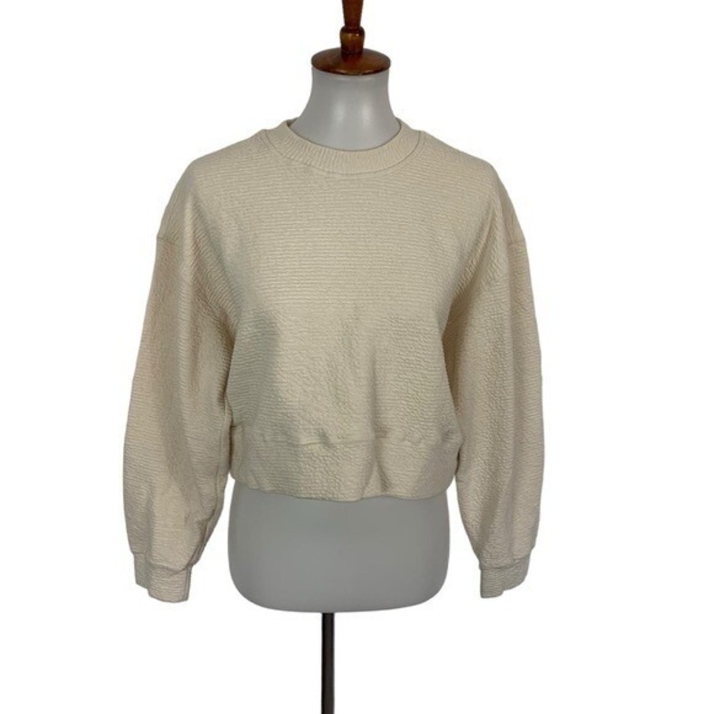 Keiki Kona Sweater Small Cream Cropped Textured Cozy Minimalist‎